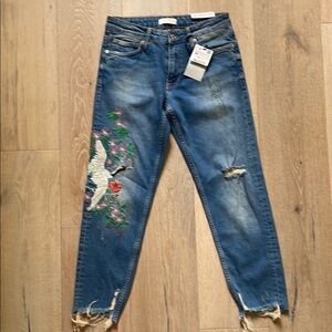 Zara woman Embroidered premium denim collection jeans